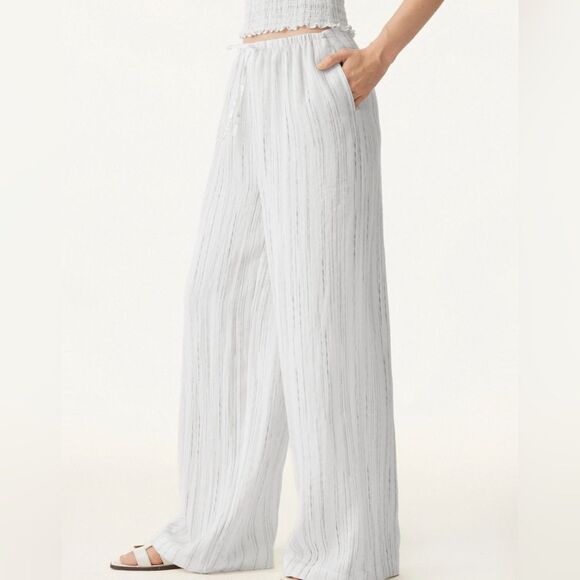 NWT OGL Summer Classic Striped Wide Leg Pants with Pockets - Off Black Stripe - Picture 8 of 11
